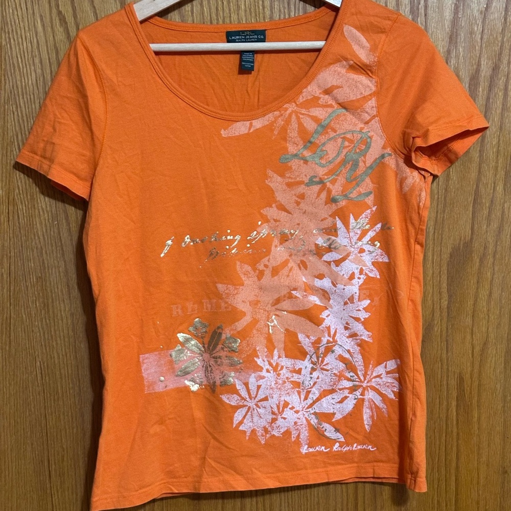 Ralph Lauren Orange Floral‎ Graphic Tee 90s vintage